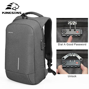 Kingsons Men Women Fashion Backpack 13 15 Inch Laptop Backpack with Anti-theft Lock Leisure Travel Backpack Student School Bag