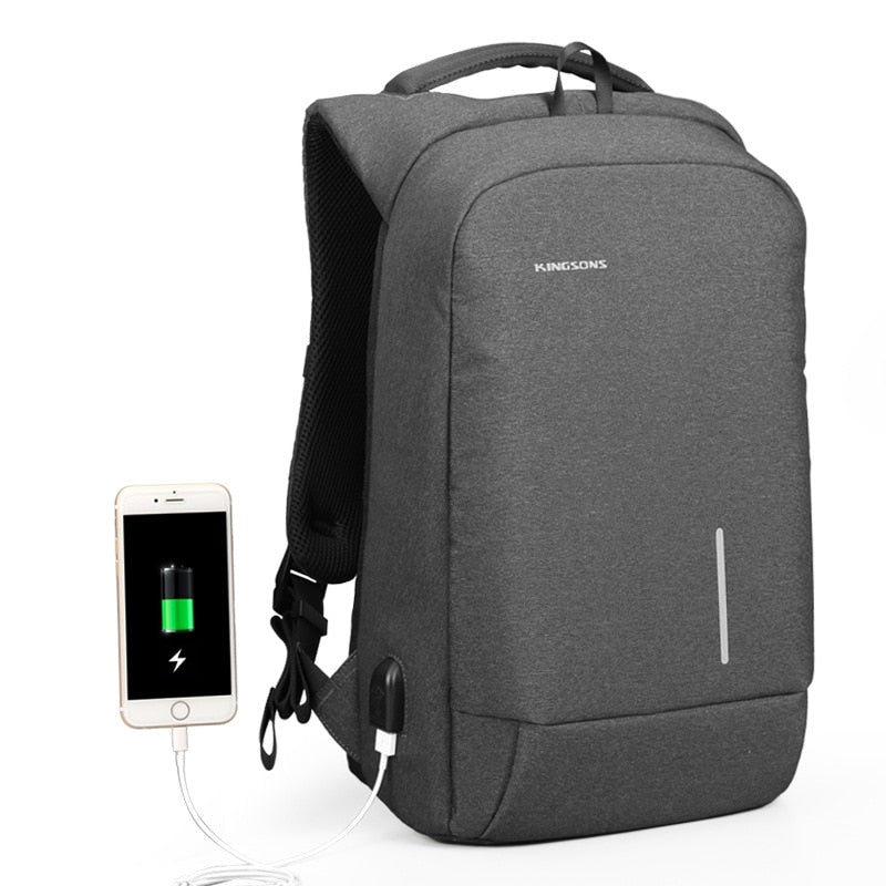 Kingsons Backpack Men 15.6 Inch Laptop Anti Theft Bagpack USB Charging Mini Back Pack for Teenager Boys Big School Business Bag