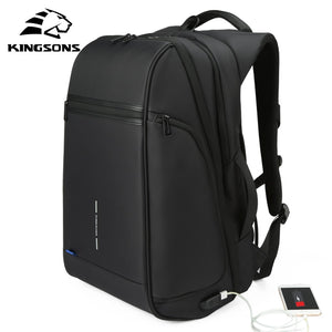 Kingsons Man Backpack Fit 15 17 inch Laptop USB Recharging Multi-layer Space Travel Male Bag Anti-thief Mochila